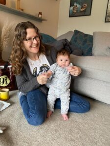 Meg Brierley of Birth Evolutions postnatal Doula in Lancashire with new baby